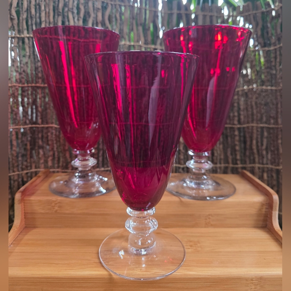 Vintage 10 oz Morgantown Radiant Ruby Red Footed Glasses Set of 3